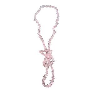 Pink Crystal Chip Lariat Rope Necklace Bohemian Casual Romantic